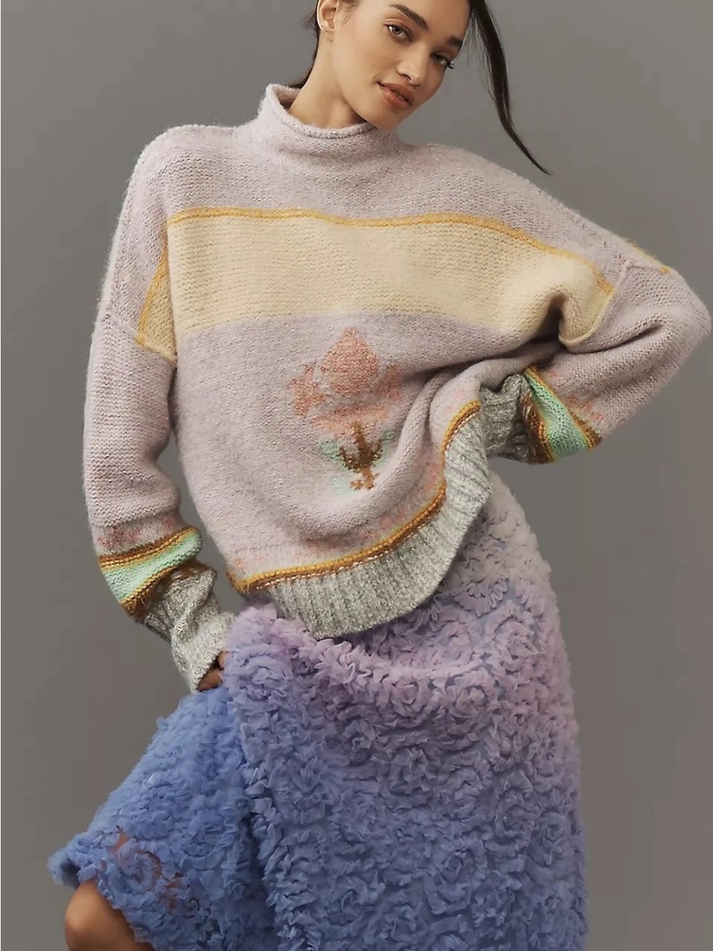 Anthropologie Pilcro Turtleneck Flower Sweater